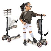 Hurtle 3 Wheeled Scooter for Kids - 2-in-1 Sit/Stand Child Toddlers Toy Kick Scooters w/ Flip-out Seat, Adjustable Height, Wide Deck, Flashing Wheel Lights, For Boys/Girls 1 Year Old+