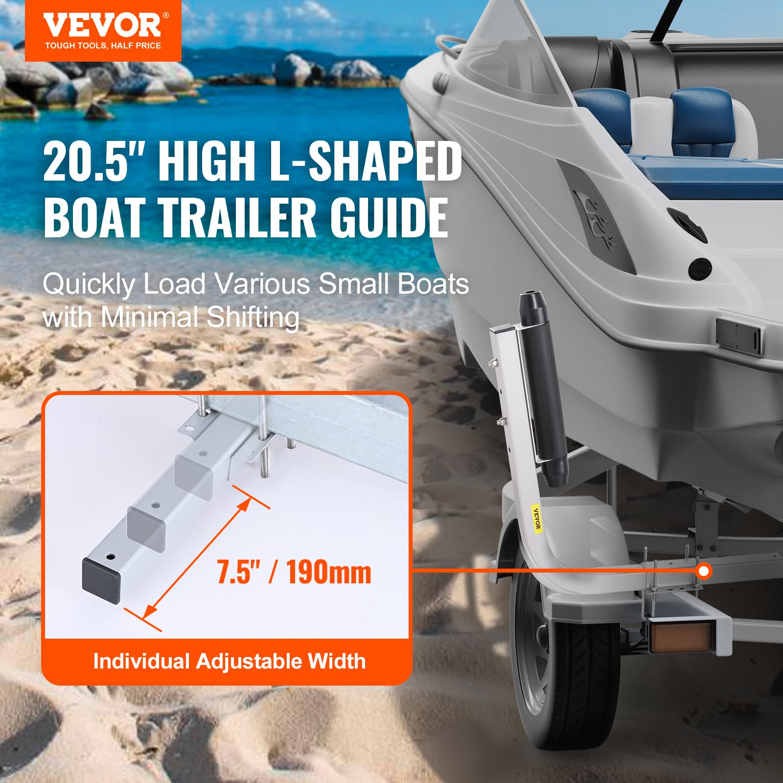 VEVOR Boat Trailer Guide, 20.5” Adjustable Design Trailer Guide Poles, 2PCS Rustproof Galvanized Steel Trailer Guide, Heavy Duty Roller Guide, for Ski Boat, Fishing Boat or Sailboat Trailer 2024