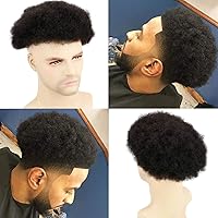 Afro Men's Toupee for African American Men Hairpiece 100% Human Hair 10x8inch Replacement Wig #1 Jet Black Color (All PU Base, 1 Jet Black Color)