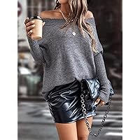 Sweaters for Women Off Shoulder Batwing Sleeve Sweater Without Belt Sweaters for Women (Color : Gray, Size : Medium)