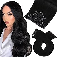 Moresoo Clip in Hair Extensions for Black Women 24inch Remy Human Hair Extensions Clip ins for Women Double Weft Hair Extensions Clip in Human Hair Jet Black #1 7Pieces 120Grams