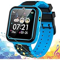 Kids Smartwatch Boys Cell Phone Camera Selfie SOS Calling Smartwatch Waterproof IPX5 Gaming Touch Screen Alarm Sound Recorder Music Player Calculator 3-12 Years Old Boys Girls (Blue)
