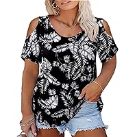 RITERA Plus Size Tops for Women Cold Shoulder Summer Short Sleeve Tunic Tops Loose Fit Casual Off Shoulder Shirts