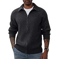 PJ PAUL JONES Men's Full Zip Cardigan Sweaters Unisex Relax Fit Lapel Collar Raglan Sleeve Casual Ribbed Sweater