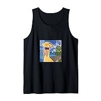Lady in Yellow hand painted ocean scene Tank Top