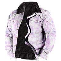 Men Lapel Single Breasted Jacket Tie Dye Gradient Printing Parka Coats Button Cardigan Tops Loose Warm Jacket