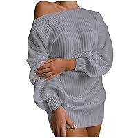 Women's Sexy Shoulder Sweaters Trendy Lantern Sleeve Knitted Sweater Tops Casual Oversized Pullover Tunics Top