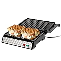 OVENTE Electric Indoor Panini Press Grill and Sandwich Maker with Non-Stick Coated Plates, Cool-Touch Handle and Removable Drip Tray, Opens 180 Degrees to Fit Any Type or Size of Food, Silver GP0540BR