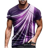 Men's Shirts Cool 3D Digital Dazzled Line Print Round Neck Short Sleeve Pullover Blouse Moisture Wicking Sports Tops