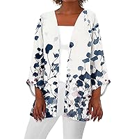 Women Cardigans Lightweight Kimono Cardigans for Women 2024 Summer Floral Print Draped Open Front with Long Puff Sleeve Cruise Outfits Blue Small