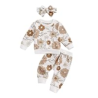 3Pcs Baby Girl Outfits Daisy Sweatshirt + Pants + Headband Infant Fall Winter Clothes