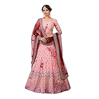 pink Indian Bridal Art Silk zarkan Lehenga Choli Dupatta Wedding Dress 8472