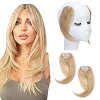 Side Bangs Hair Clip,SEGO 100% Real Human Hair Clip on Bangs 10 Inch French Fringe Bangs with Temples,#24 Natural Blonde(2 pcs,15g/pc）
