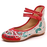 SAILING LU Womens Cute Embroidery Flats Traditional Chinese Height-Increasing Mary Janes Comfy Cosplay Low-Heel Party Shoes