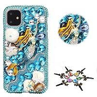 STENES Sparkle Phone Case Compatible with iPhone 15 Plus Case - Stylish - 3D Handmade Bling Mermaid Shell Rhinestone Crystal Diamond Design Girls Women Cover - Blue