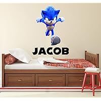 Custom Name Wall Decals Adventure Sonic Wall Art Boys Kids Room Bedroom Decor Mural Decal Gift Custom Hedgehog Game Wall Decor Removable Wall Stickers for Kids (50