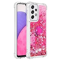 Shockproof Case for Samsung Galaxy A33 5G,Glitter Bling Shine Diamond Heart Rainbow Quicksand Transparent TPU Shell with Rotating Finger Ring Kickstand