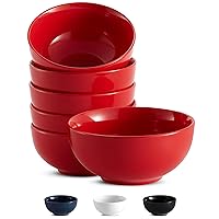 KooK Cereal Bowl, Ceramic Bowls Set of 6, for Soup, Microwave, Dishwasher and Freezer Safe, Chip Resistant, Porcelain Dishes for Pasta, Salad, Oatmeal, Deep Interior, 24 Oz (Red, 6 Inch)