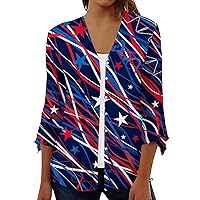 Seven Sleeve Women's Shirt Independence Day Printed Pattern Tee Shirt Shirt Casual Plus Size Basic Tops Cardigan
