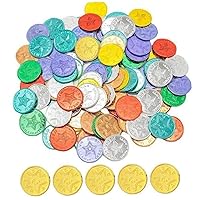 Sinyde Gold Coin Toys Plastic Colorful Fake Money Toy Pirate Treasure Hunt Game Coin for Game 100pcs (Mixed Color)