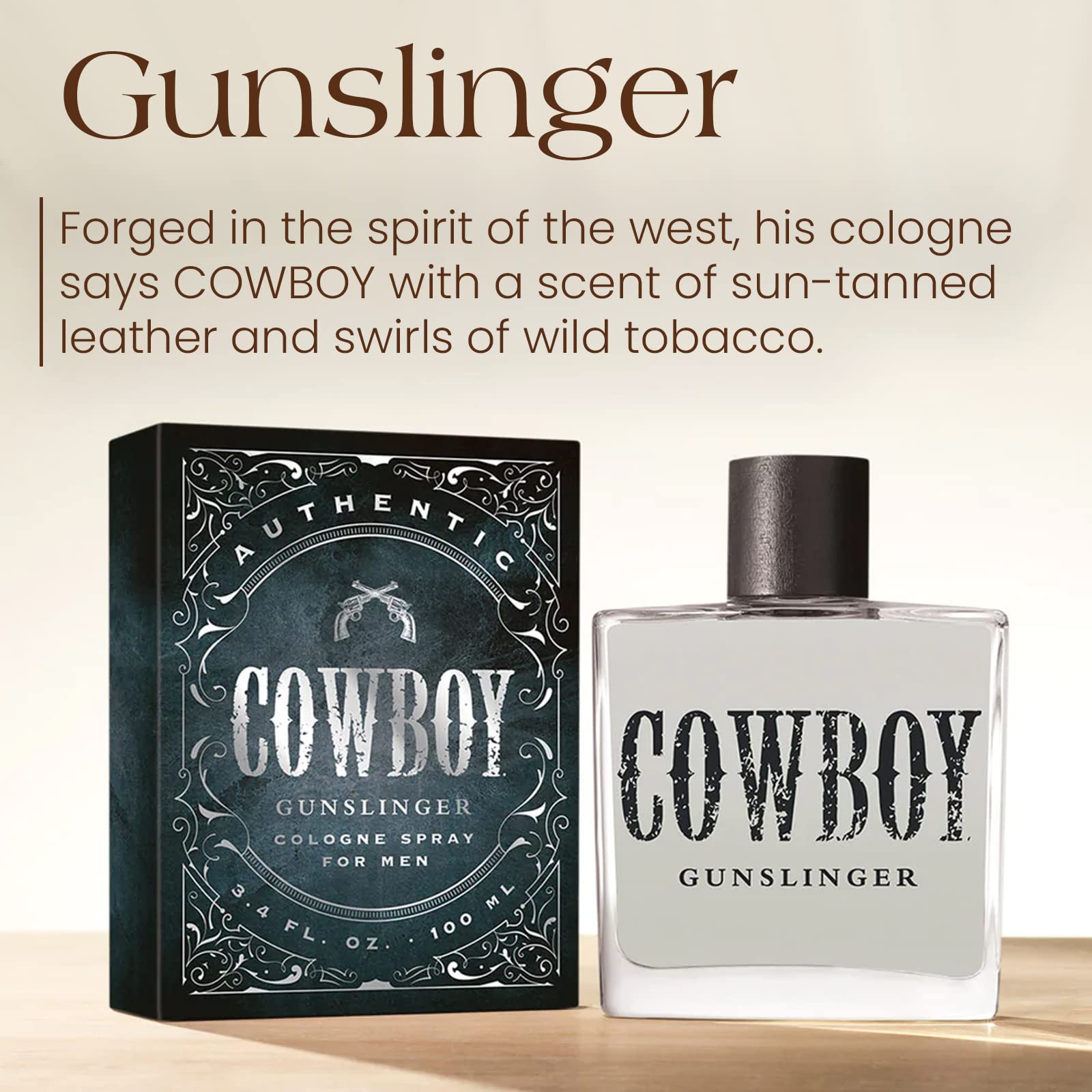 Tru Western Cowboy Gunslinger Men's Cologne, 3.4 fl oz (100 ml) - Warm, Fresh, Bold