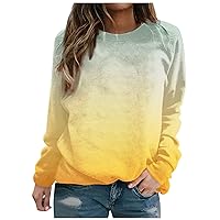 Fashion Gradient Shirts For Women Casual Long Sleeve Round Neck Sweatshirt Top Loose Fit TShirt Teen Girl Clothes