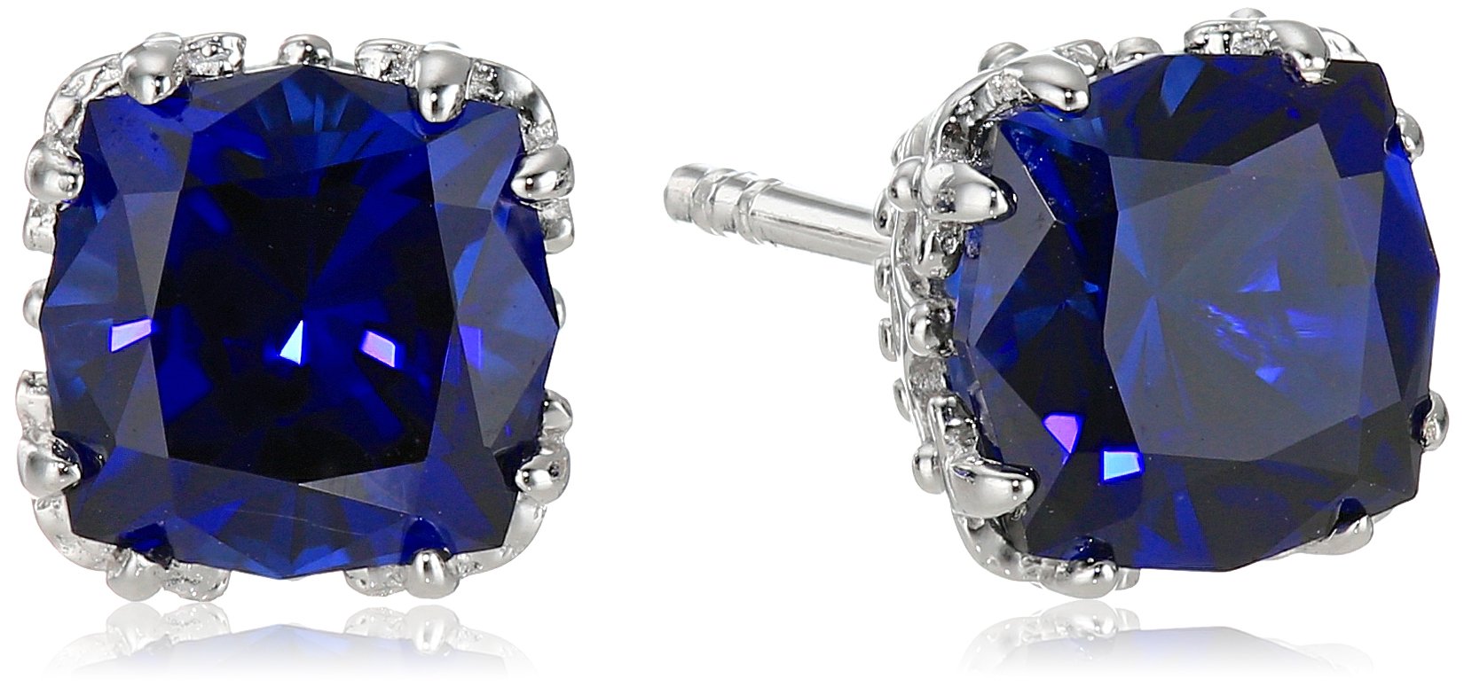 Amazon Collection 925 Sterling Silver Jubilee Cut September Birthstone Created Sapphire Stud Earrings for Women with Crown Setting