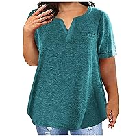 Women's Plus Size Top Henley Neck Shirt Short Sleeve V Neck Tee Tops Ladies Basic Loose Fit T Shirt Oversized Blouses