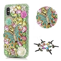 STENES Sparkle Case Compatible with Samsung Galaxy Note 10 Plus - Stylish - 3D Handmade Bling Butterfly Rose Flowers Rhinestone Crystal Diamond Design Cover Case - Green