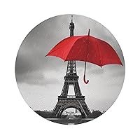 Eiffel Tower with Red Umbrella Coasters Set of 4 Absorbent Drink Coaster Non-Slip Leather Coaster Heat Resistant Round Car Coasters for Drinks Kitchen Table Cup Mat