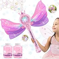 Bubble Wands for Kids Girls - LED Light & Music Bubble Machine: 3 AA Batteries & 2 Bubble Solutions, Outdoor Party Birthday Toys for Toddlers, Gift for 3 4 5 6 7 8 Year Old Girls
