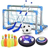 HopeRock 3-in-1 Hover Soccer Ball Hockey Bowling Set, Indoor and Outdoor Toys for Kids Ages 3-12, Outside Toys with LED Lights, Christmas Birthday Gifts for 3 4 5 6 7 8 9+ Year Old Boys Girls