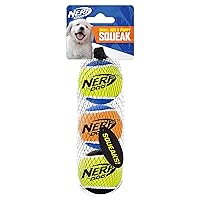 Nerf Dog Tennis Ball Dog Toy with Interactive Squeaker, Lightweight, Durable and Water Resistant, 2 Inches, for Small/Medium Breeds, Three Pack, Assorted Colors