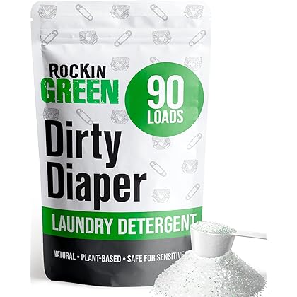 Rockin' Green Laundry Detergent, Plant based, All Natural Laundry Detergent Powder, Vegan and Biodegradable Odor Fighter, Safe for Sensitive Skin (Baby Cloth Diaper 90 Loads -Unscented)