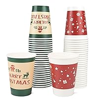 Disposable Paper Coffee Cups Christmas Cups W/O Lids Festive Cups for Hot or Cold Beverages Decorative Holiday Cups for Christmas (Red and Letter Combo) - 12oz, 50 Count