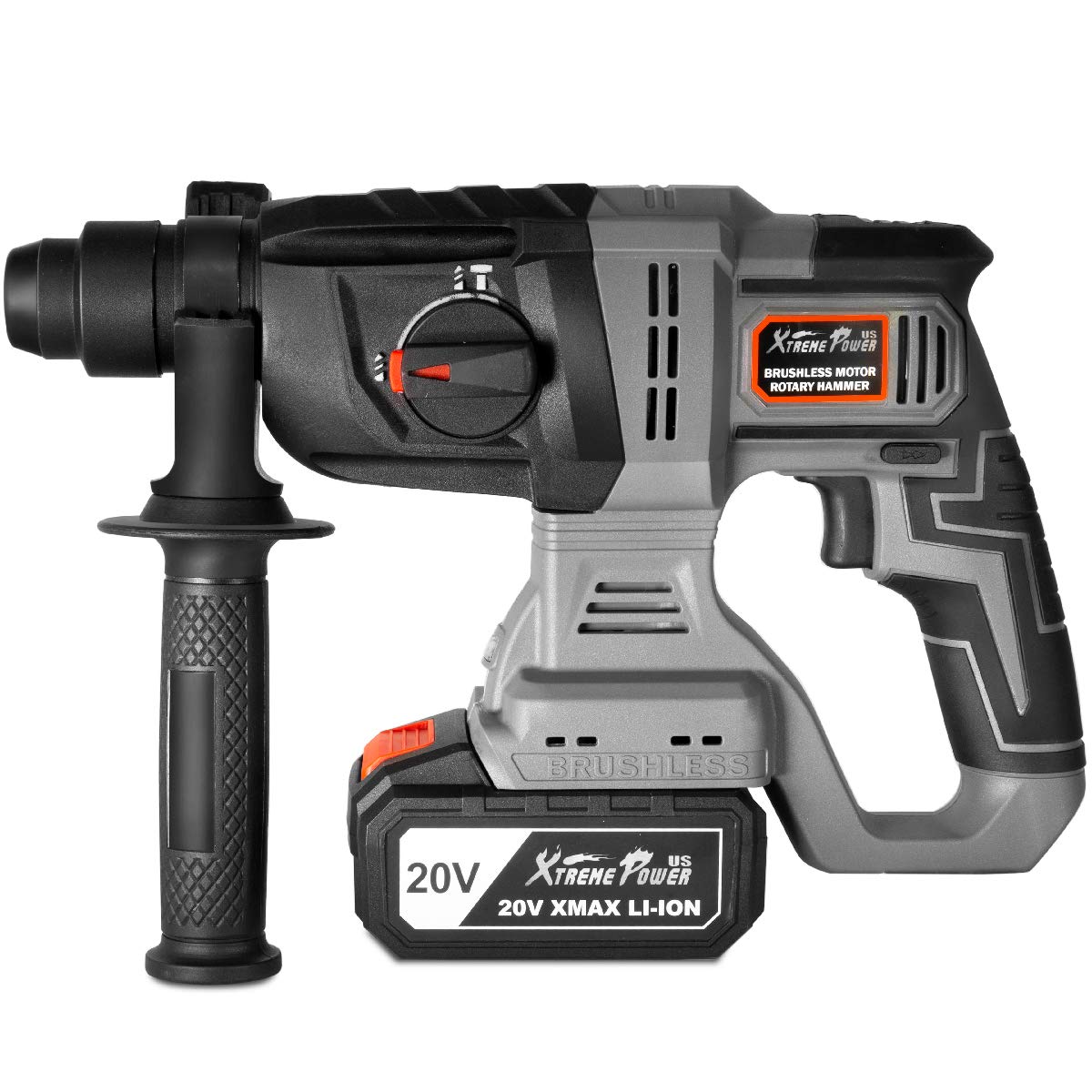 XtremepowerUS 20V Max SDS Plus Rotary Hammer Drill Brushless Cordless Demolition Hammer with 4.0Ah Lithium Battery and Charger