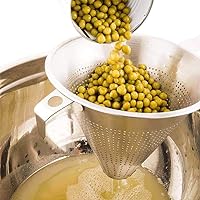 Restaurantware Met Lux 14.75 Inch x 6 Inch x 7 Inch Cone Strainer 1 With Hook Steel Strainer - Cone-Shaped Ergonomic Stainless Steel China Cap Strainer For Straining Seeds Beans Sauces And More