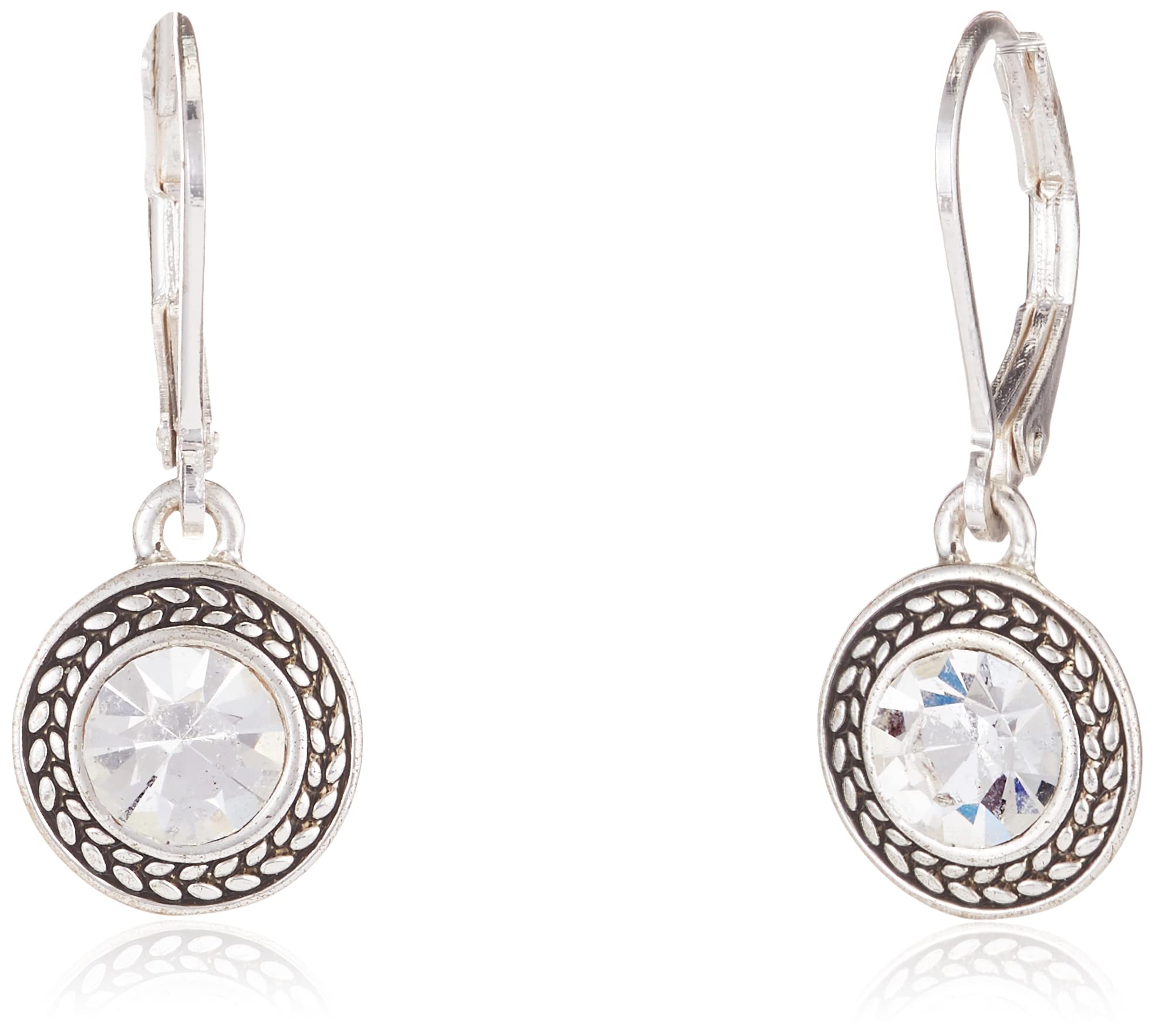 Napier Women's Color Declaration, Silver Tone Clear Crystal Glass Leverback Drop Earrings