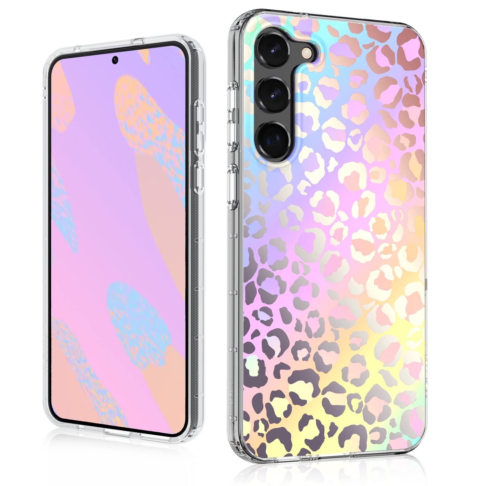 MYBAT PRO Slim Cute Case for Samsung Galaxy S23 Plus Case 6.6 inch, Mood Series Clear Stylish Glitter Shockproof Non-Yellowing Protective Cover for Women Girls, Holographic Leopard