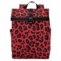 ALAZA Red Leopard Print Cheetah Large Laptop Backpack Purse for Women Men Waterproof Anti Theft Roll Top Backpack, 13-17.3 inch
