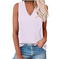 Women Tank Top Casual Summer Tops 2024 Fashion Casual Loose Fit Sleeveless V Neck Shirts Vintage Textured Blouse Tunics