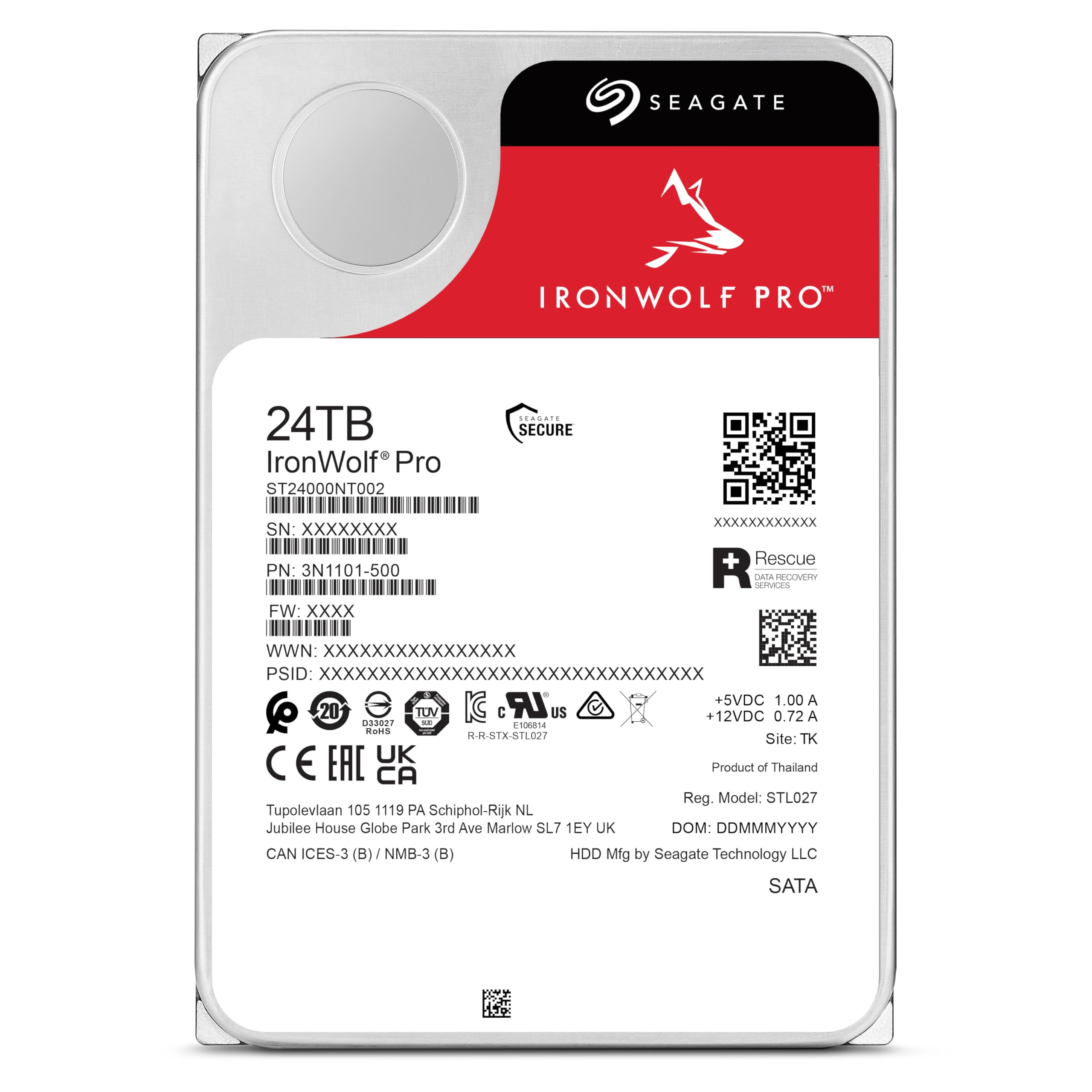 Seagate IronWolf Pro 24TB Enterprise NAS Internal HDD Hard Drive – CMR 3.5 Inch SATA 6Gb/s 7200 RPM 512MB Cache for RAID Network Attached Storage, Rescue Services (ST24000NT002)