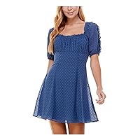 Womens Ruffled Short Sleeve Square Neck Short Party Fit + Flare Dress Juniors
