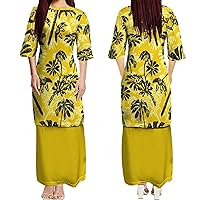 Puletasi Polynesian Floral Print Ladies Maxi Crewneck Temperament Dress Banquet Fine Fabric Dress Art Island 2024 New