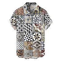 Men's Casual Paisley Pattern Color Block Printed Button Down Short Sleeve Hawaiian Shirt