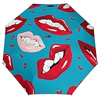 Lips Prints Auto Umbrella 3 Folds Windproof UV Rain Umbrellas Portable Travel Umbrella