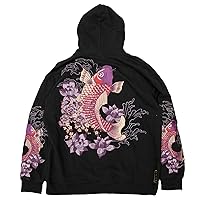 Carp Lotus Flower Embroidery Men Loose Chic Tops Pullover Hoodies Vintage Casual Streetwear High Street Hip Hop
