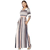 Eloges Women's 3/4 Sleeve Contrast Floral | Stripe Maxi Dress (Pink Charcoal, 1X)