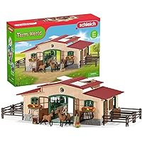 Schleich Horse Barn and Stable Playset - Award-Winning Riding Center 96 Piece Set, 2 Pony Toys, Rider Figurine, and Farm Accessories, for Girls and Boys 3 Years Old and Above