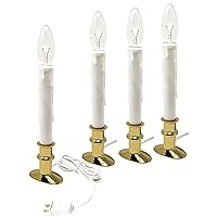 Electric LED Window Candle with Clear Bulb, Automatic Timer, Metal Slimline Base, VT-9133-BW-R4 (Polished Brass, Pack of 4)